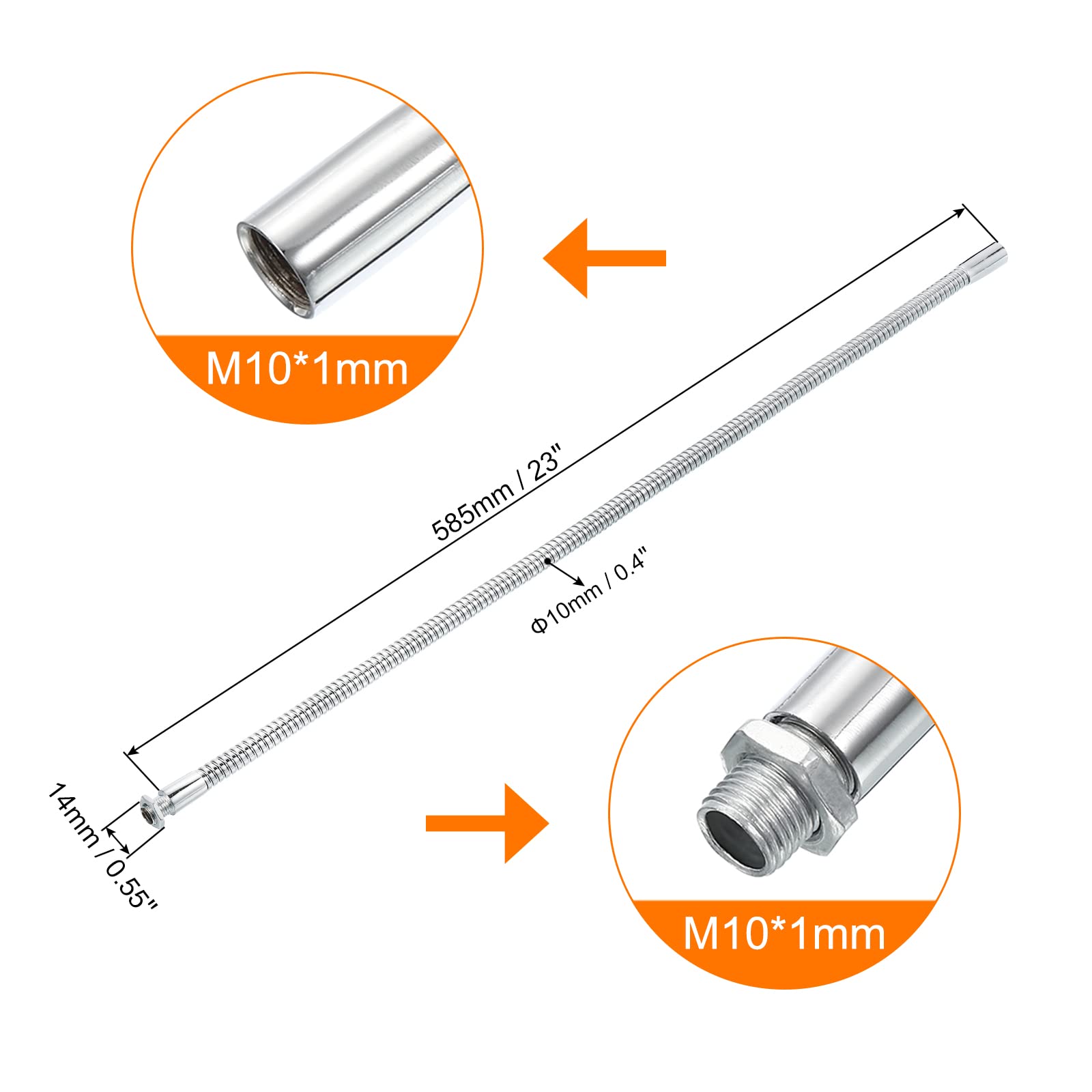 PATIKIL 23'' Universal Gooseneck, M10 Fine Thread Metal Bendable Hose Flexible Arm Gooseneck Tube Extension for Multifunction DI